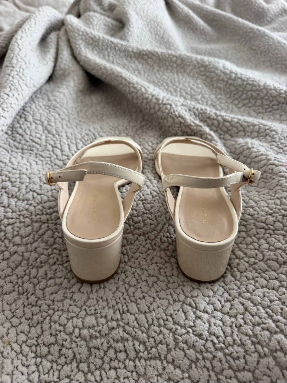 Stuart Weitzman Cream Strappy Block Heel Sandals - Picture 4 of 8